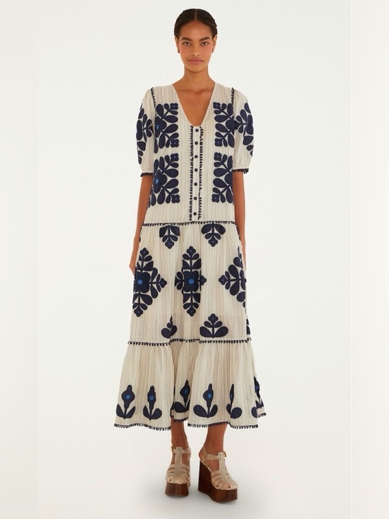 FARM Rio Dresses & Skirts - Farm Rio: Blue And Off-white Cut
Work Maxi Dress